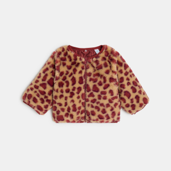 سترة ببطانة سترة قابلة للفصل، اللون أخضر كاكي، عليها صورة فهد، للطفلة الصغيرة